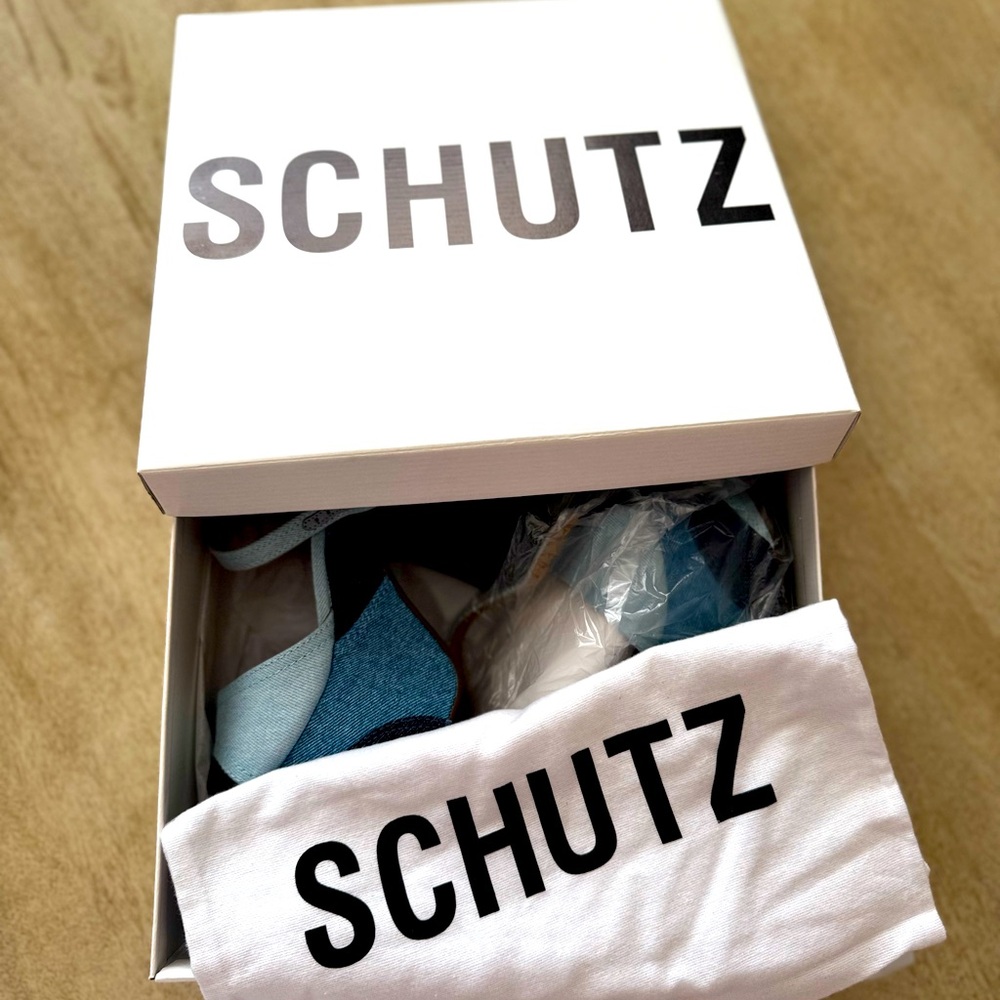 NIB: SCHUTZ Isabelle Denim Platform Sandals - Picture 11 of 11